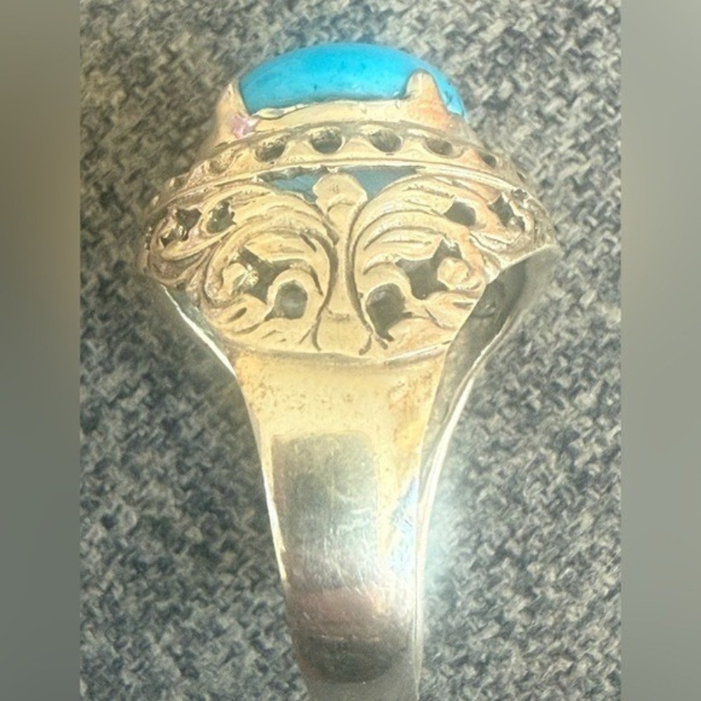 Southwestern Dyed Howlite Turquoise Statement Ring Sterling Silver Filigree